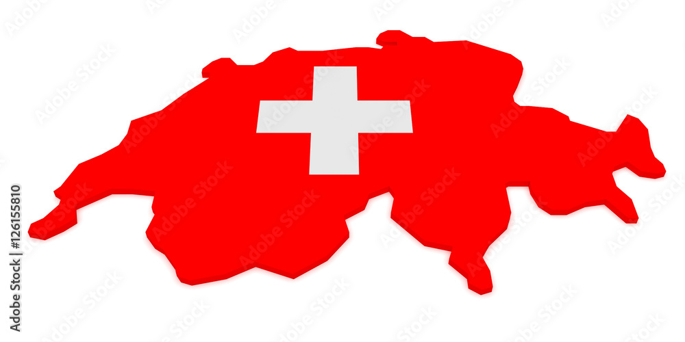 3d Illustration of Switzerland Map With Swiss Flag Isolated On White Background