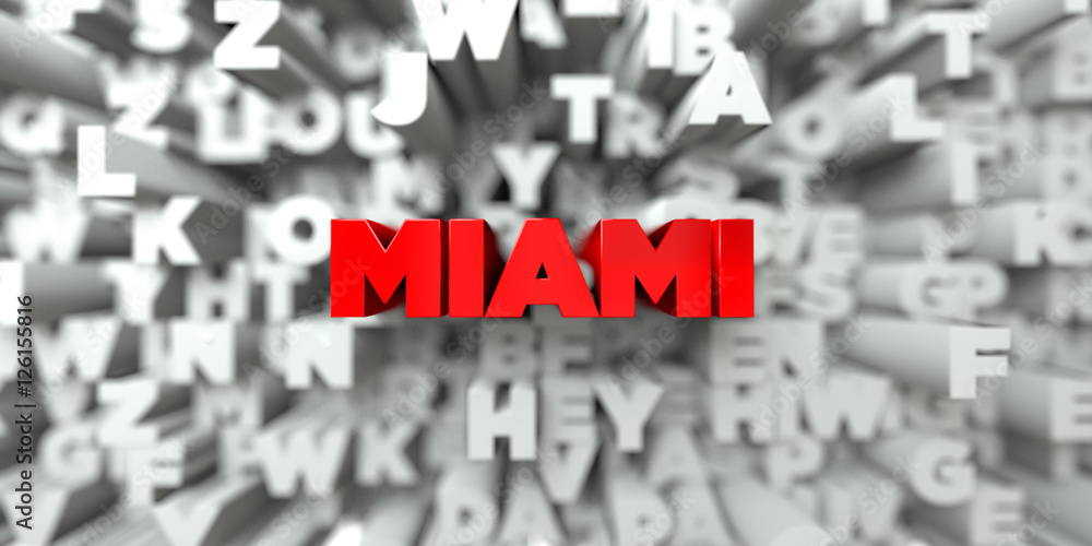 MIAMI - Red text on typography background - 3D rendered royalty free stock image. This image can be used for an online website banner ad or a print postcard. MIAMI - Red text on typography background - 3D rendered royalty free stock image. This image can be used for an online website banner ad or a print postcard.