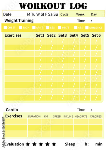 Fitness diary, workout log, training diary