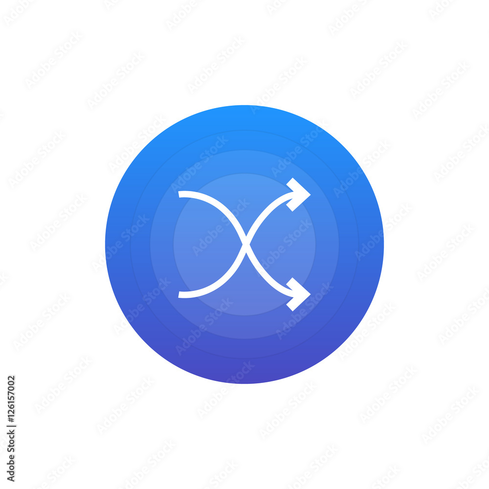 Shuffle icon vector, clip art. Also useful as logo, circle app icon, web UI element, symbol, graphic image, silhouette and illustration. Shuffle icon vector, clip art. Also useful as logo, circle app icon, web UI element, symbol, graphic image, silhouette and illustration.