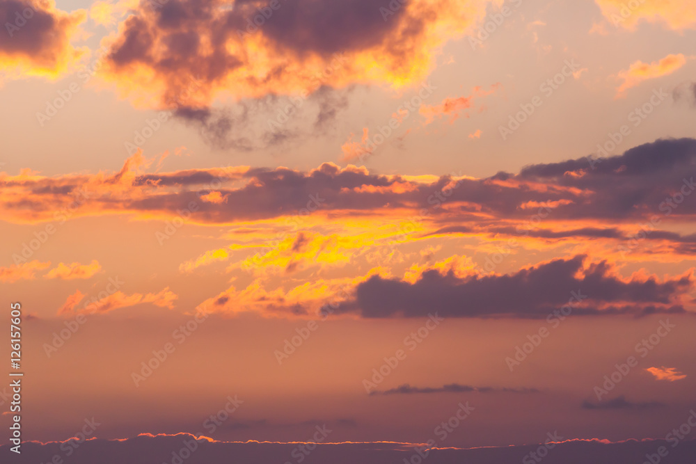 Dramatic sunset over the sea. Sky background