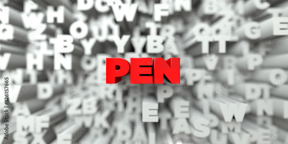 PEN - Red text on typography background - 3D rendered royalty free stock image. This image can be used for an online website banner ad or a print postcard. PEN - Red text on typography background - 3D rendered royalty free stock image. This image can be used for an online website banner ad or a print postcard.