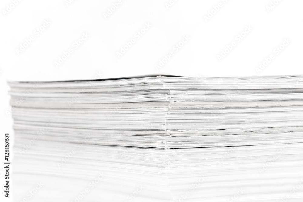 Magazines up close shot on white background Magazines up close shot on white background