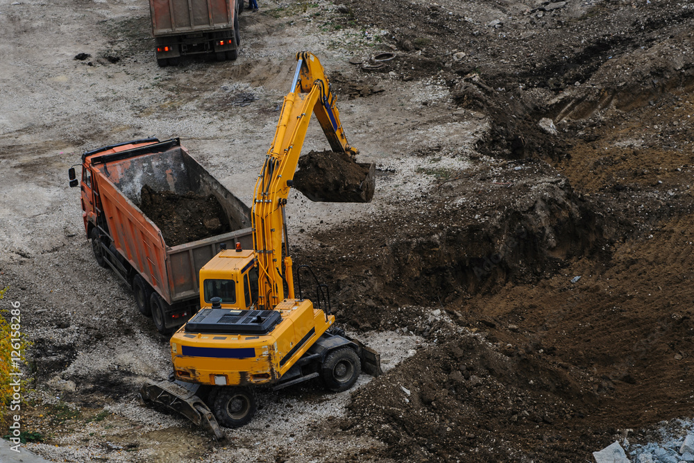 digger excavator is work dig ditch truck digger excavator is work dig ditch truck