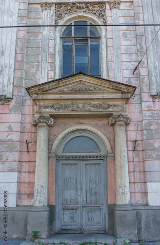 door of beautiful old large house. Columns, windows, moldings © DedMityay