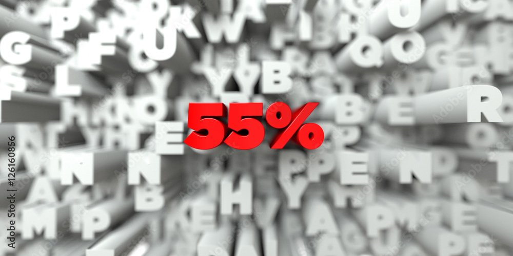 55% - Red text on typography background - 3D rendered royalty free stock image. This image can be used for an online website banner ad or a print postcard. 55% - Red text on typography background - 3D rendered royalty free stock image. This image can be used for an online website banner ad or a print postcard.