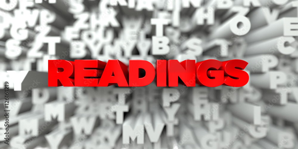 READINGS - Red text on typography background - 3D rendered royalty free stock image. This image can be used for an online website banner ad or a print postcard. READINGS - Red text on typography background - 3D rendered royalty free stock image. This image can be used for an online website banner ad or a print postcard.