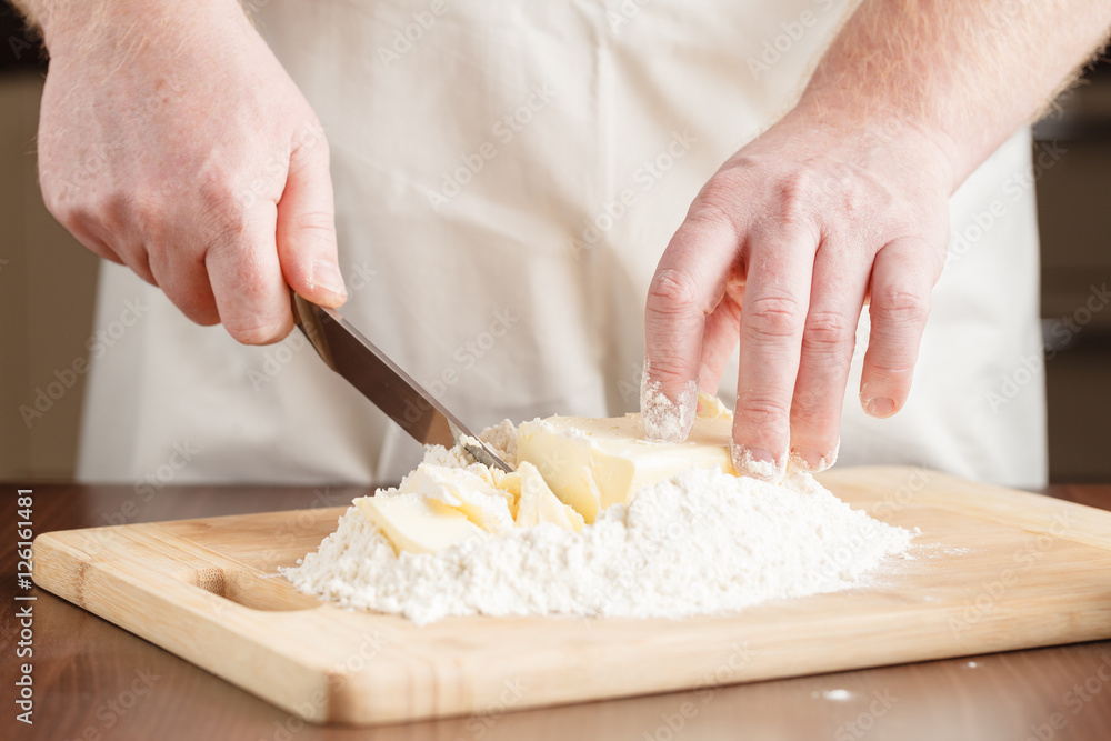 Preparation bread cooking,adding the butter