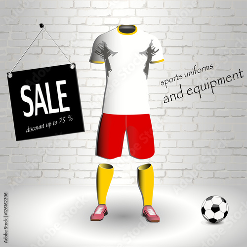 eps 10 vector shopping sell-out poster. Sale and discount advertising banner for web, print. Sport uniform and equipment sale advertising announcement