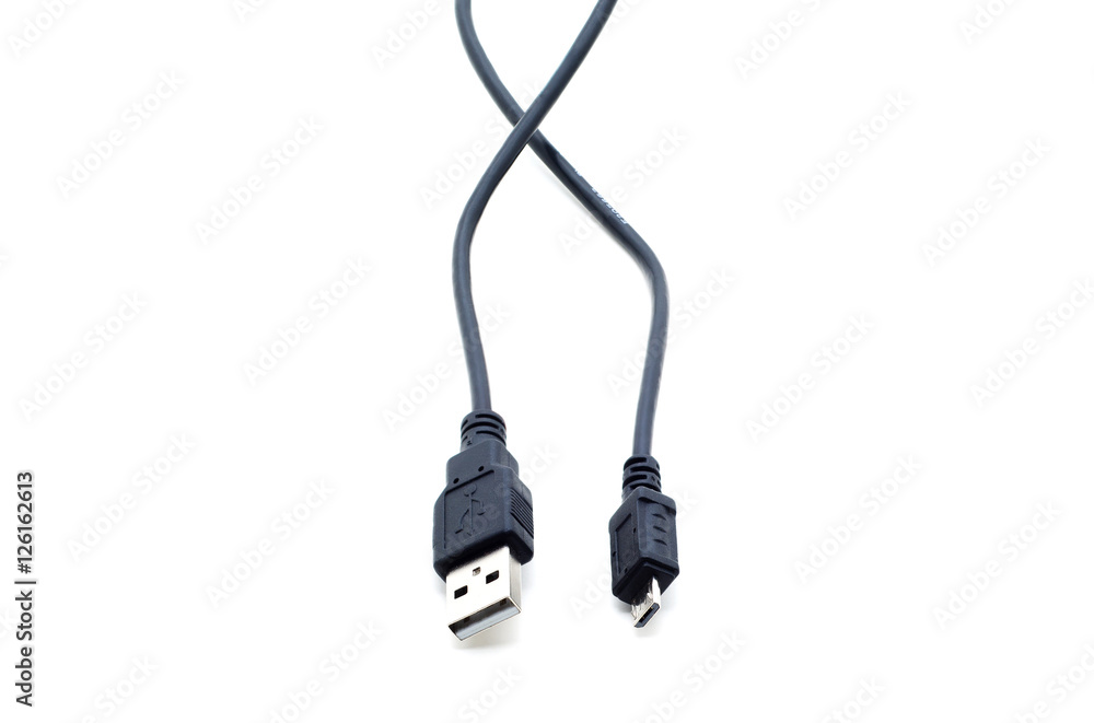Usb cord, mini usb on a white background. Usb cord, mini usb on a white background.