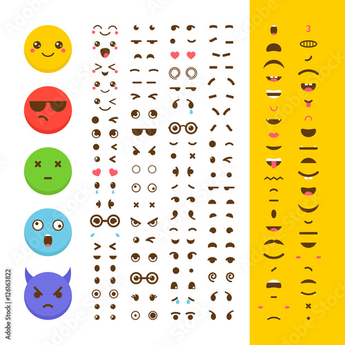 Create your own emoticon. Kawaii faces. Emoji. Avatar. Character