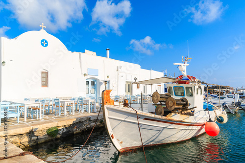 Typical fishing boat in Naoussa port, Paros island, Greece