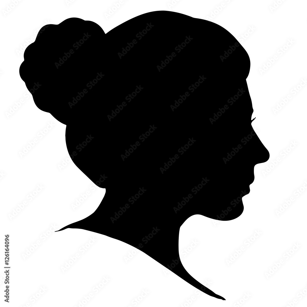 woman's head in profile. Vector Black silhouette of the bust Stock