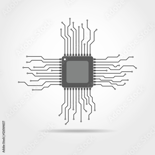 Chip with circuit board. Vector illustration.