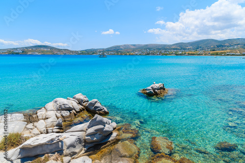 Crystal clear azure sea water of Kolymbithres beach, Paros island, Greece