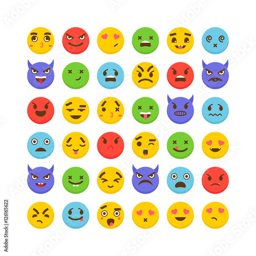 Set of emoticons. Avatars. Funny cartoon faces. Cute emoji icons