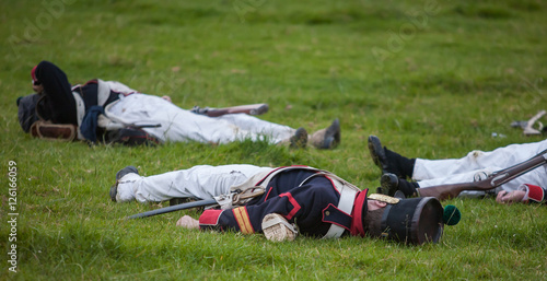 Killed in action soldiers at a reenactment of the Battle of Wate