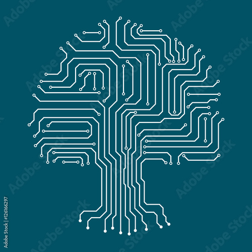 Tree made of electronic paths. Vector illustration.