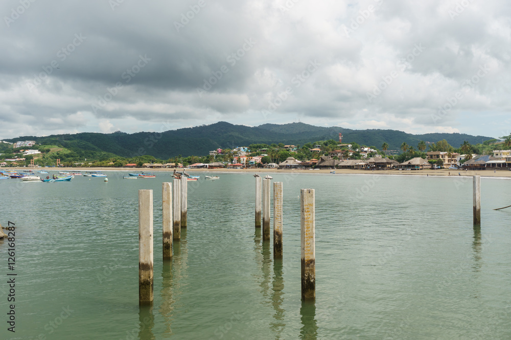 Fototapeta premium San juan del sur bay panoramic view on cloudy day. Nicaragua