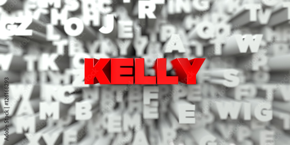 KELLY -  Red text on typography background - 3D rendered royalty free stock image. This image can be used for an online website banner ad or a print postcard.