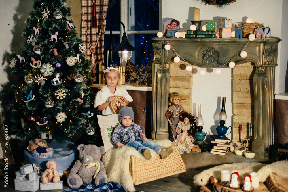 children in a studio Christmas boy and girl 1 children in a studio Christmas boy and girl 1