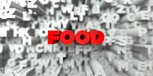FOOD -  Red text on typography background - 3D rendered royalty free stock image. This image can be used for an online website banner ad or a print postcard.