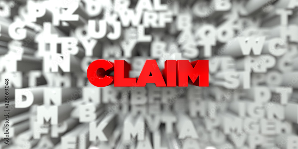 CLAIM - Red text on typography background - 3D rendered royalty free stock image. This image can be used for an online website banner ad or a print postcard. CLAIM - Red text on typography background - 3D rendered royalty free stock image. This image can be used for an online website banner ad or a print postcard.