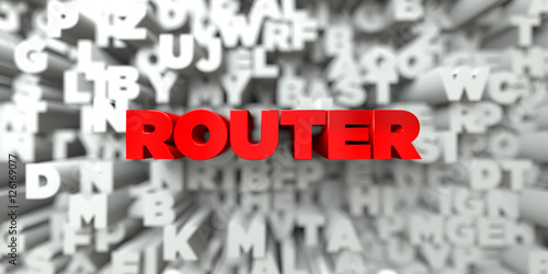 ROUTER -  Red text on typography background - 3D rendered royalty free stock image. This image can be used for an online website banner ad or a print postcard.