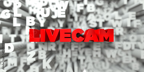 LIVECAM -  Red text on typography background - 3D rendered royalty free stock image. This image can be used for an online website banner ad or a print postcard. photo