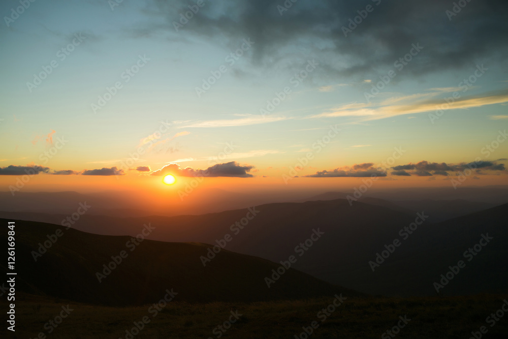 Beautiful mountain peaks with sunset