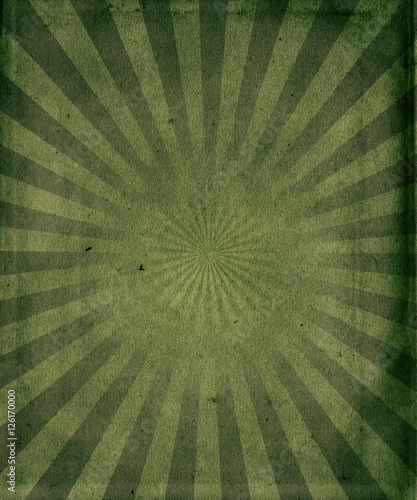 Green Retro sunbeams grunge background, old vintage poster