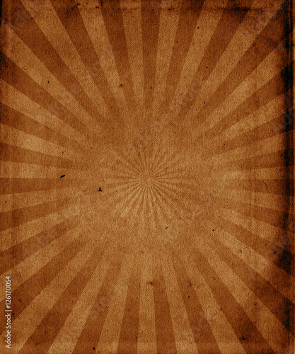 Retro sunbeams grunge background, old brown vintage poster