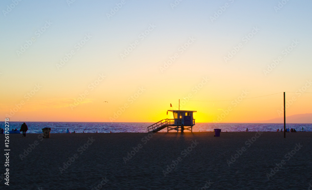 Santa Monica lifeguard station at dusk