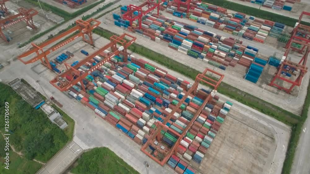 Drone shot of container terminal Chongqing, China Drone shot of container terminal Chongqing, China