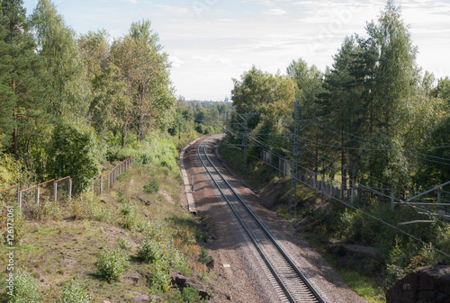 Railroad laid among the rocks. View from above