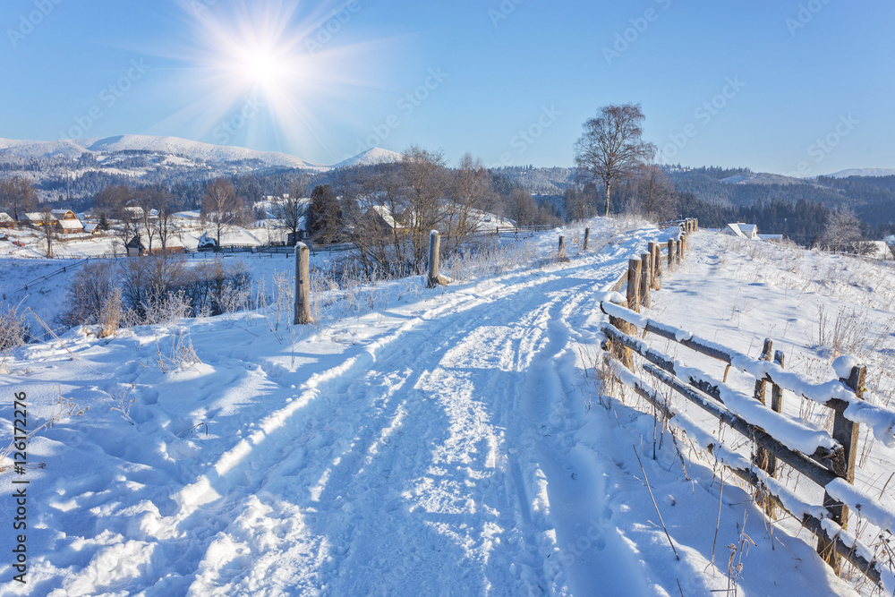 Winter landscape with the road