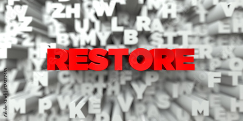 Obraz na plátne RESTORE -  Red text on typography background - 3D rendered royalty free stock image