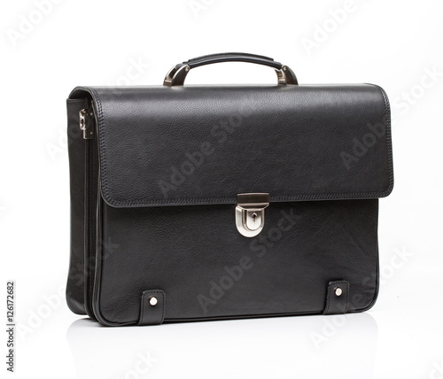black leather men casual or business briefcase photo
