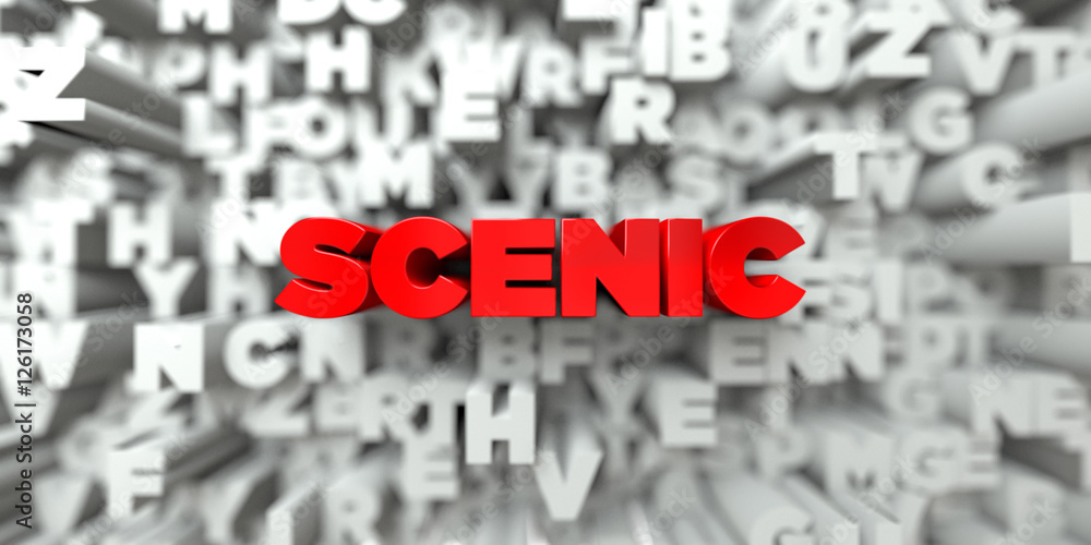 SCENIC - Red text on typography background - 3D rendered royalty free stock image. This image can be used for an online website banner ad or a print postcard. SCENIC - Red text on typography background - 3D rendered royalty free stock image. This image can be used for an online website banner ad or a print postcard.