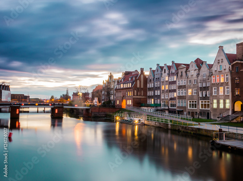 Gdansk old town river at sunset