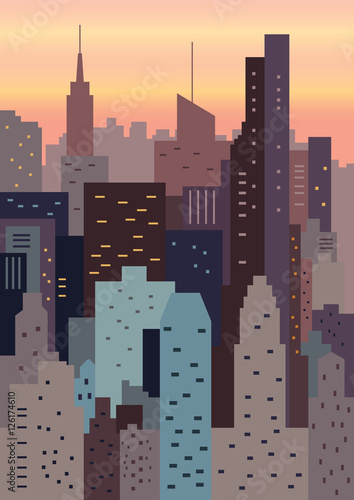 Cityscape on sunset geometric vector illustration