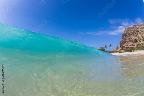 Blue Ocean Background Huge Shorebreak Big Swell Wave Front View
