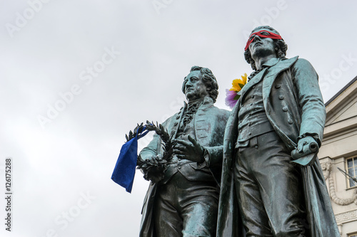 Goethe and Schiller / Monument to Goethe and Schiller before the National Theater in Weimar 