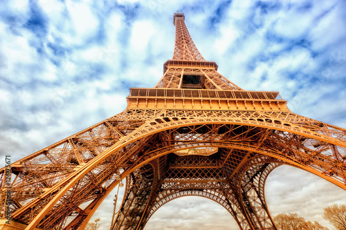 Eiffel tower wide shot with clouds, Paris, France © Boris Stroujko