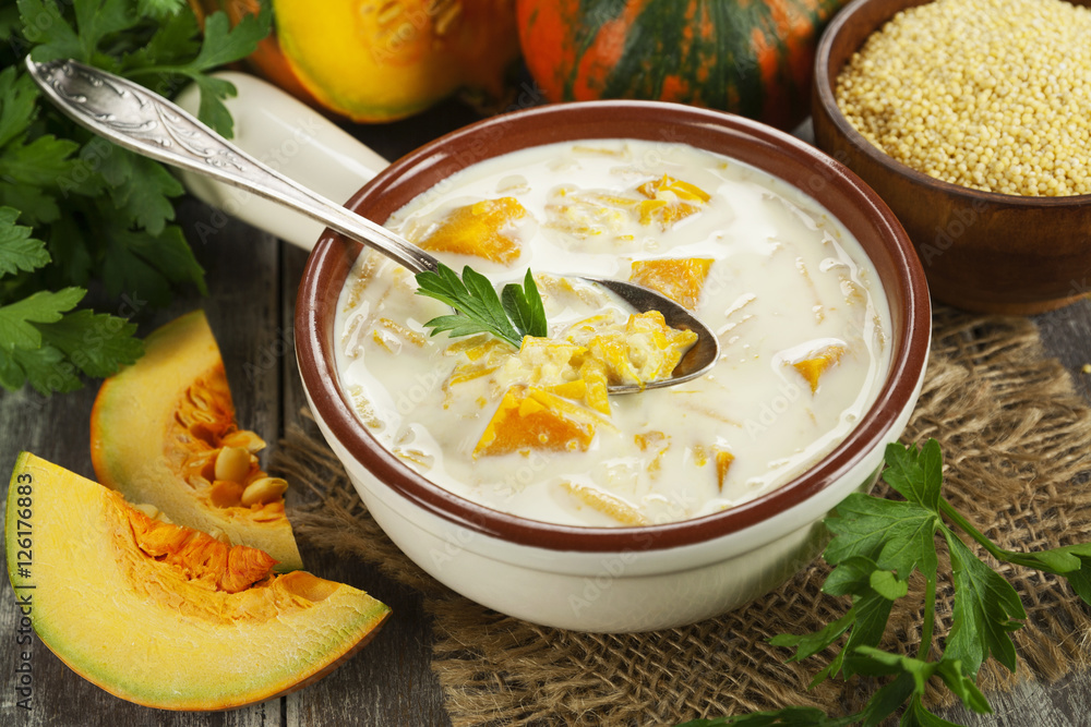 Milk soup with pumpkin and millet Milk soup with pumpkin and millet
