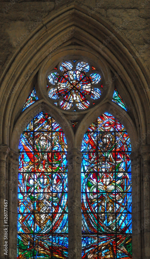 Stained glass window at Cathedral of Beauvais, France