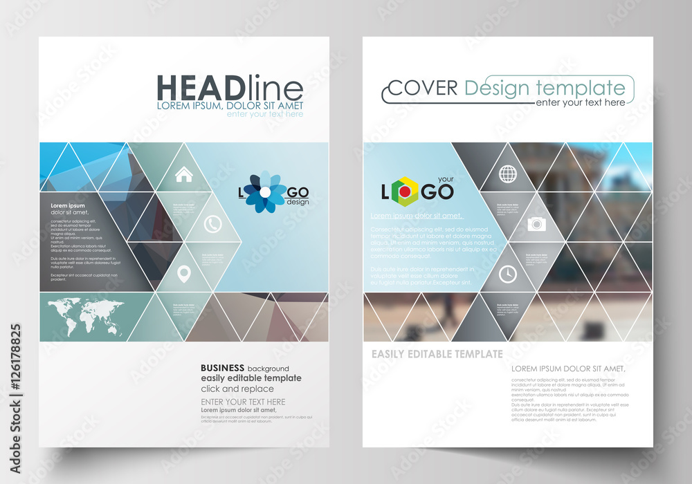 Business templates for brochure, magazine, flyer, booklet or annual report. Cover design template, flat layout in A4 size. Abstract background, blurred image, urban landscape, modern stylish vector.