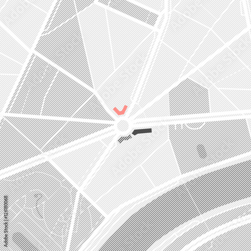 City map. Gray color monochromatic pattern. Abstract vector illustration of a town with streets, parks and pond.