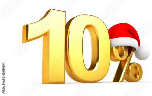 Golden percentage with a red hat on a white background. 3d rende