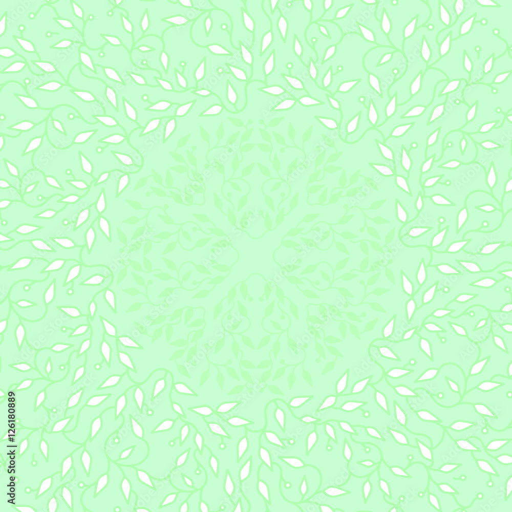 Fototapeta premium Abstract green color frame design. Circle made background with leaves. Spa concept in linear style. Vector decoration for fashion, cosmetics, beauty industry